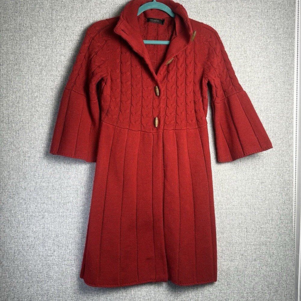 Express‎ Red Long Cable Knit Sweater Cardigan Cape Duster Bell Sleeve SMALL